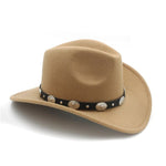 Load image into Gallery viewer, LUCKYLIANJI 100% Wool Felt  Kid Child / Women Men Western Cowboy Hat With Wide Brim Punk Leather Belt  Jazz Cap (61cm/57cm/54cm)
