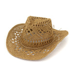 Load image into Gallery viewer, Fashion Hollowed Handmade Cowboy Straw Hat Women Men Summer Outdoor Travel Beach Hats Unisex Solid Western Sunshade Cap CP0192
