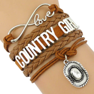 Country Boy Girl Cowboy Cowgirl Hat Boots Infinity Charm Bracelets Handmade Adjustable Jewelry Women Men Gift