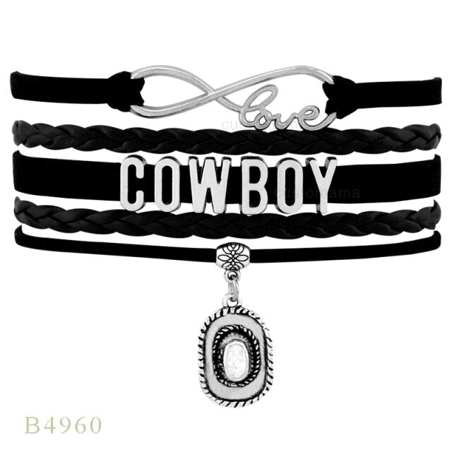 Country Boy Girl Cowboy Cowgirl Hat Boots Infinity Charm Bracelets Handmade Adjustable Jewelry Women Men Gift