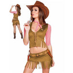 Load image into Gallery viewer, Sexy Cowgirl Costume Halloween Party Cowboy Costume For Adult Women Cowgirl Cosplay Western Dress Suit Top + Skirt + Hat + Belt
