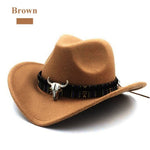 Load image into Gallery viewer, Ethnic Style Cowboy Hat Fashion Chic Unisex Solid Color Jazz Hat With Bull Shaped Decor Western Cowboy Hats

